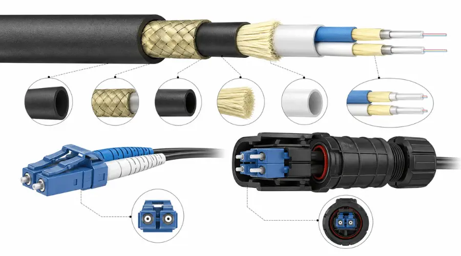 CPRI cable assembly components including duplex fiber and telecom-grade connectors CPRI cable assembly components including duplex fiber and telecom-grade connectors